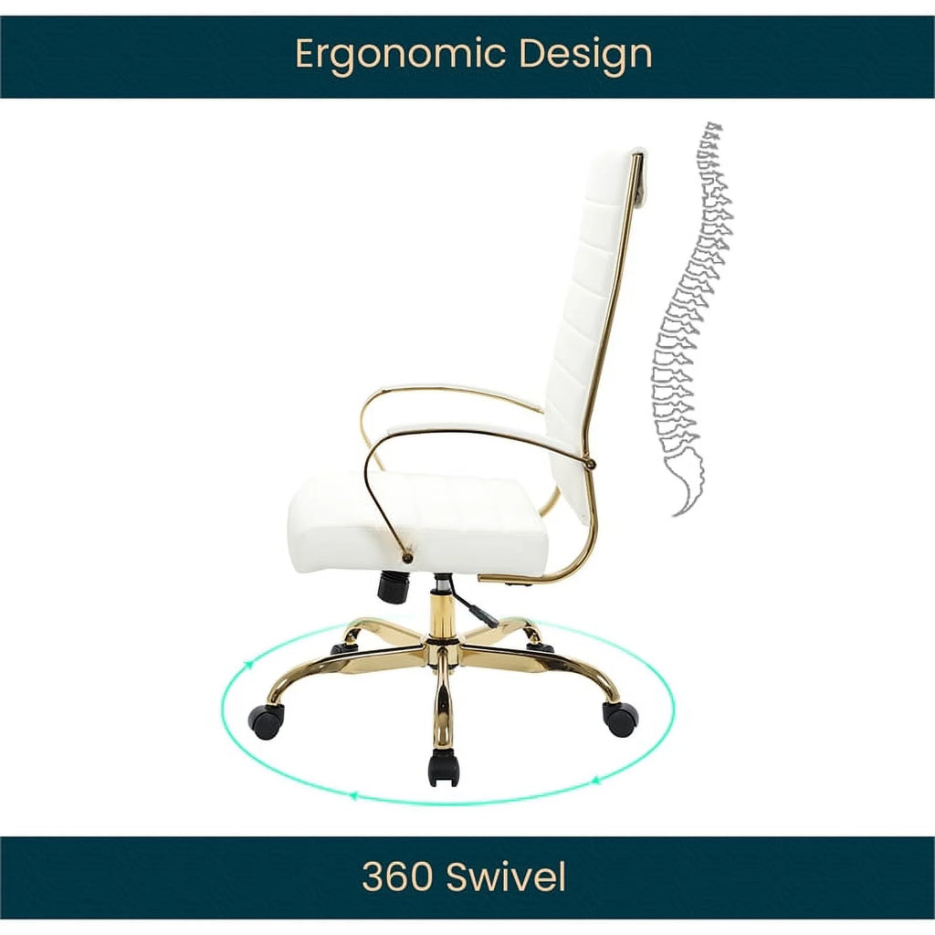 Modern Faux Leather High-Back Office Chair in White/Gold J904