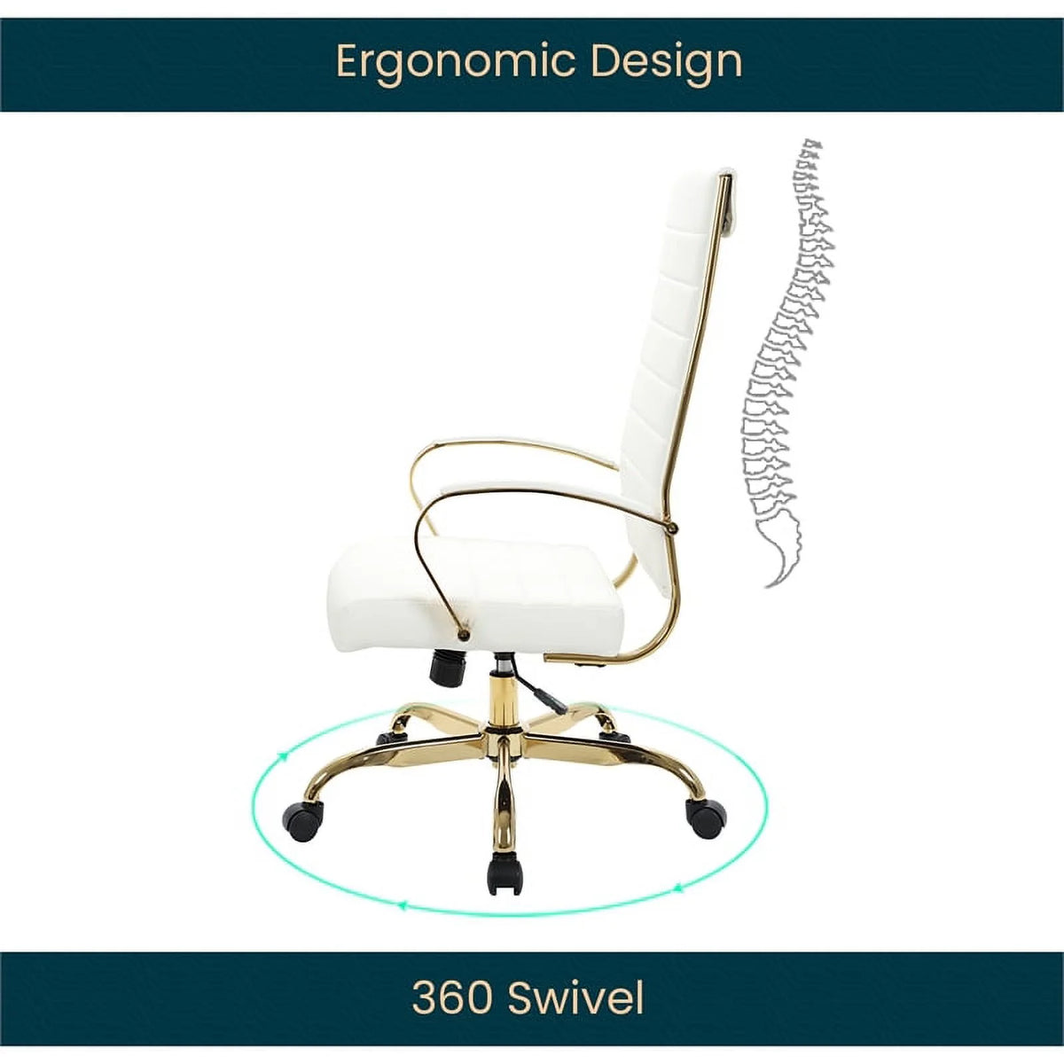 Modern Faux Leather High-Back Office Chair in White/Gold J904