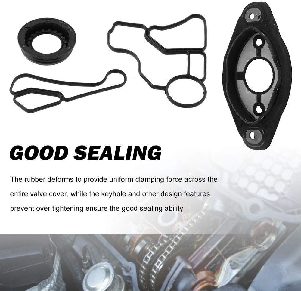 Engine Valve Cover Gasket Set with Camshaft Seal Oil Filter Cooler Adapter Housing Gasket I3918