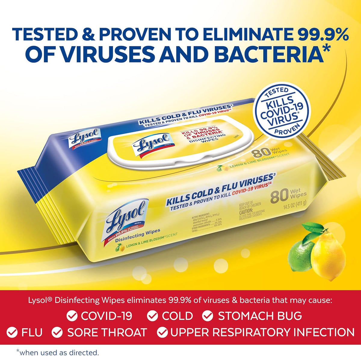 Lemon and Lime Blossom Antibacterial Cleaning Wipes, 480 Count (Pack of 6) O840