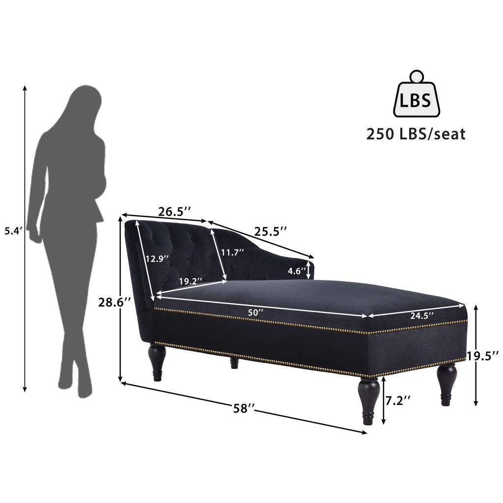 Black Velvet Button Tufted Chaise Lounge A565
