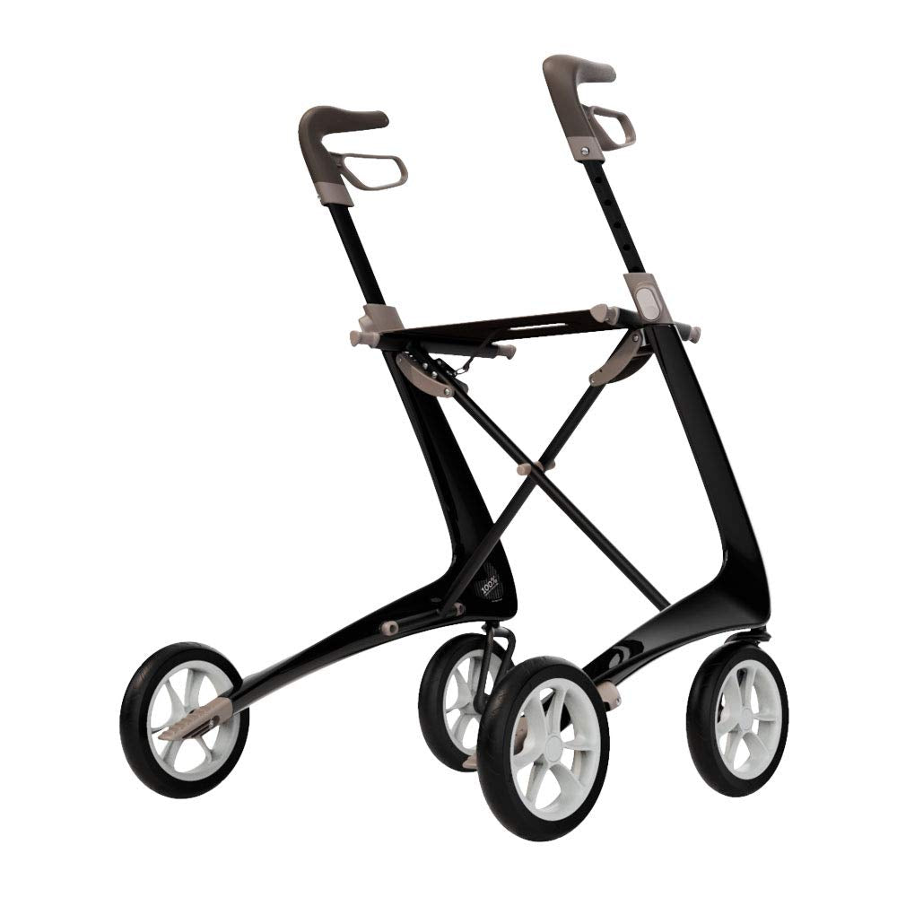 Black Carbon Ultralight Rollator Walker with Organizer Bag, Wide Track, 18.5" x 24" Seat Z862205