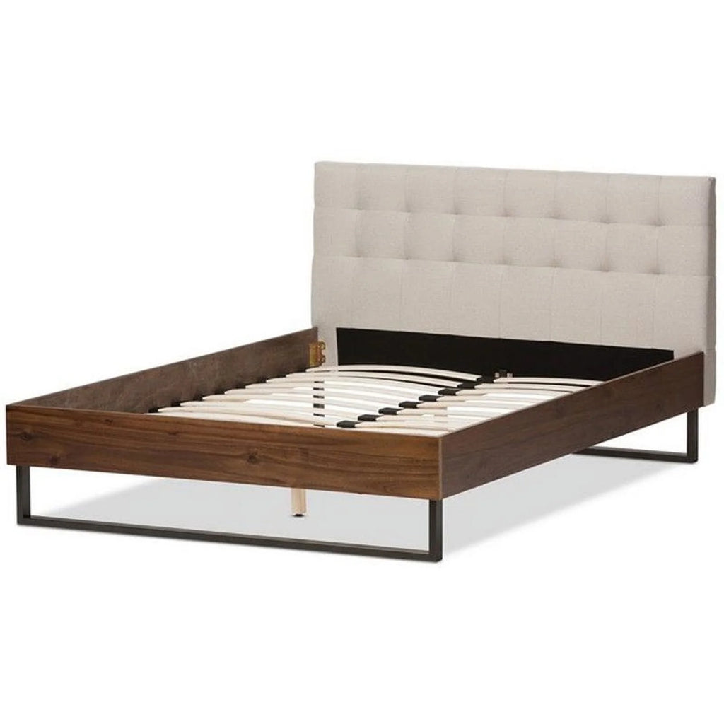 Beige and Brown Tufted Queen Platform Bed X429100