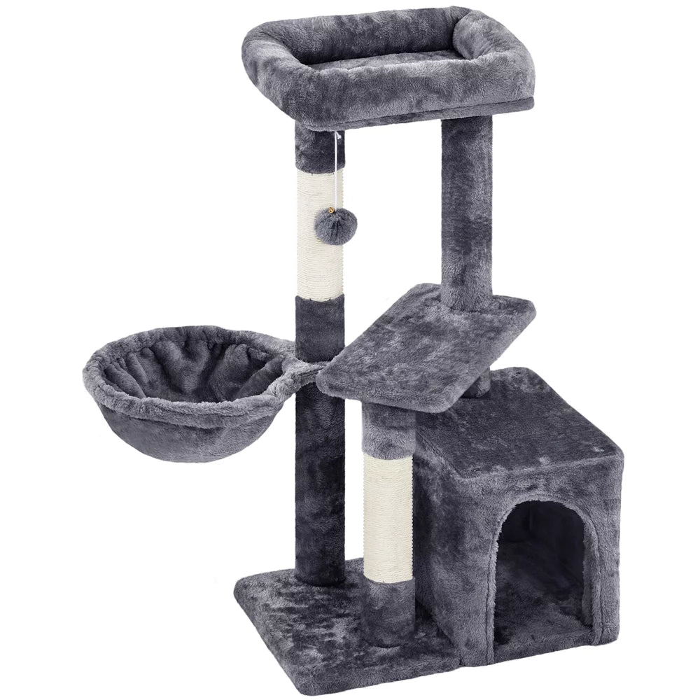 Dark Gray Cat Tree Condo Scratching Post Tower with Basket S402360