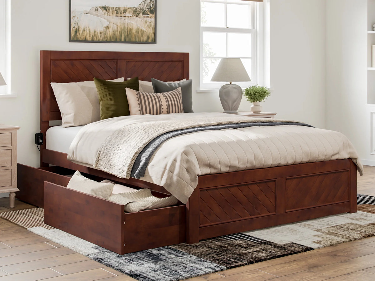 Queen Solid Wood Platform Bed with Storage Drawers R5291