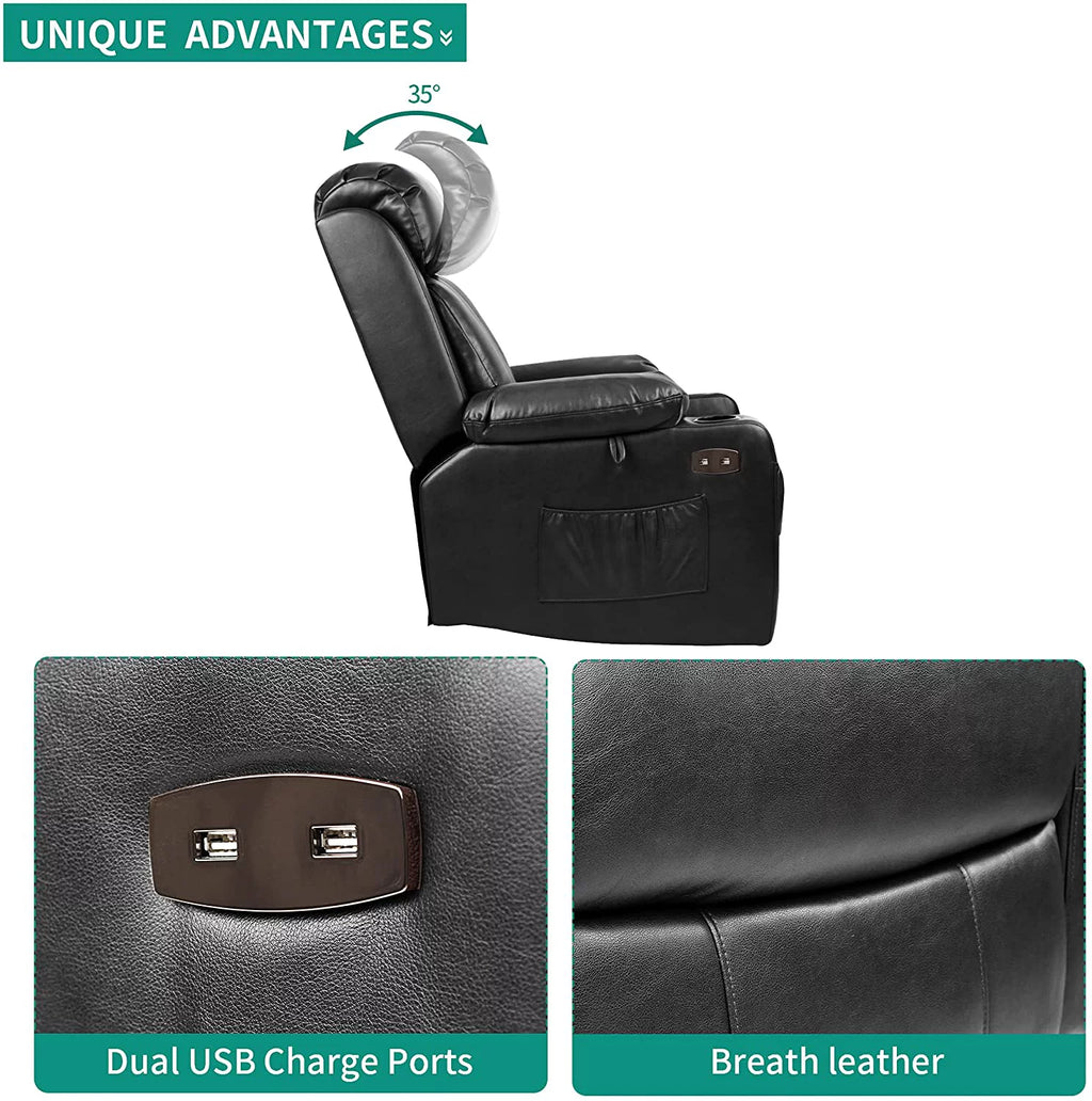 Black Faux Leather Power Lift Recliner Chair with Massage Heat T1896