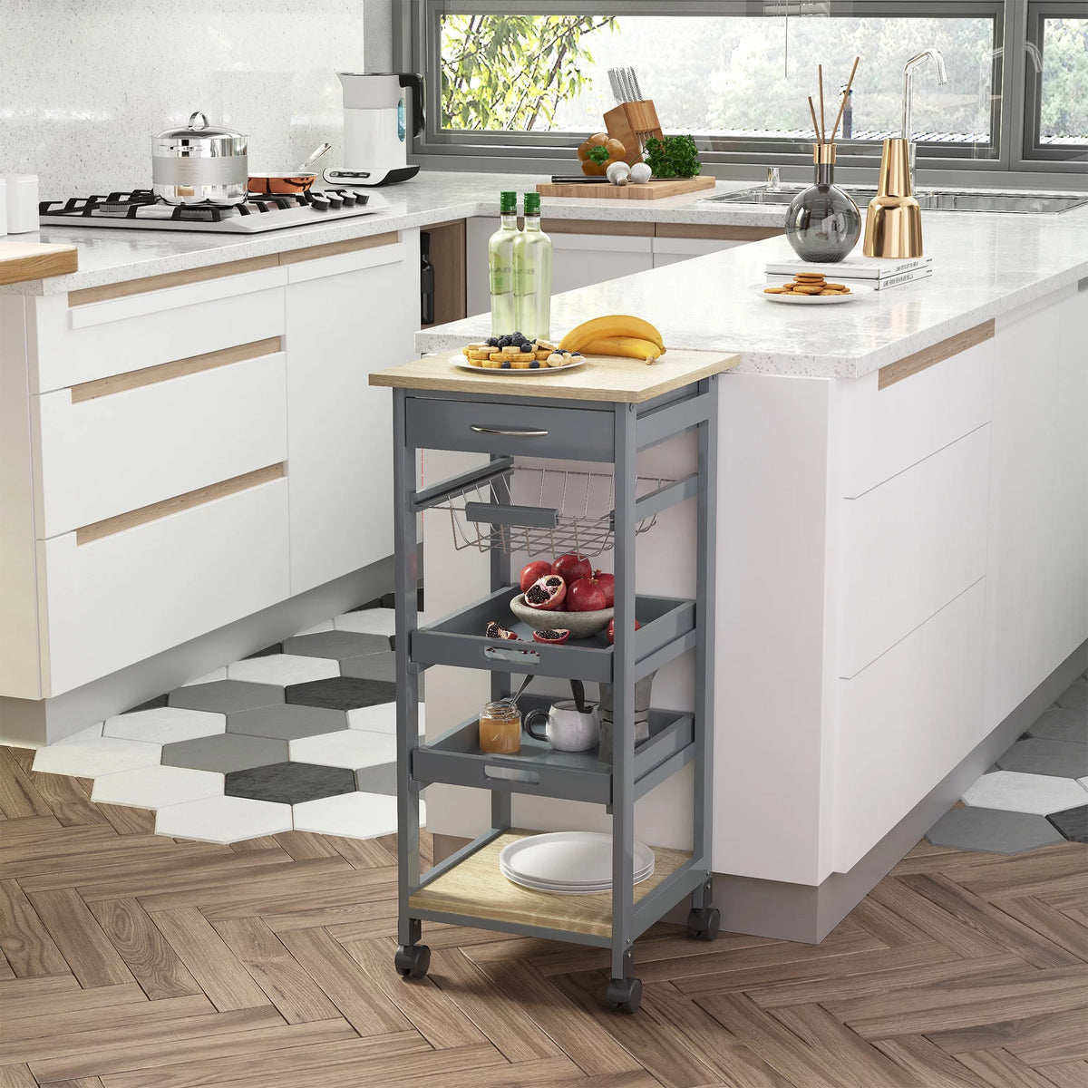 Grey Rolling Kitchen Island Cart with Drawer I681220