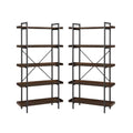 5 Shelf Dark Walnut Wood Bookshelf Set of 2 Y927