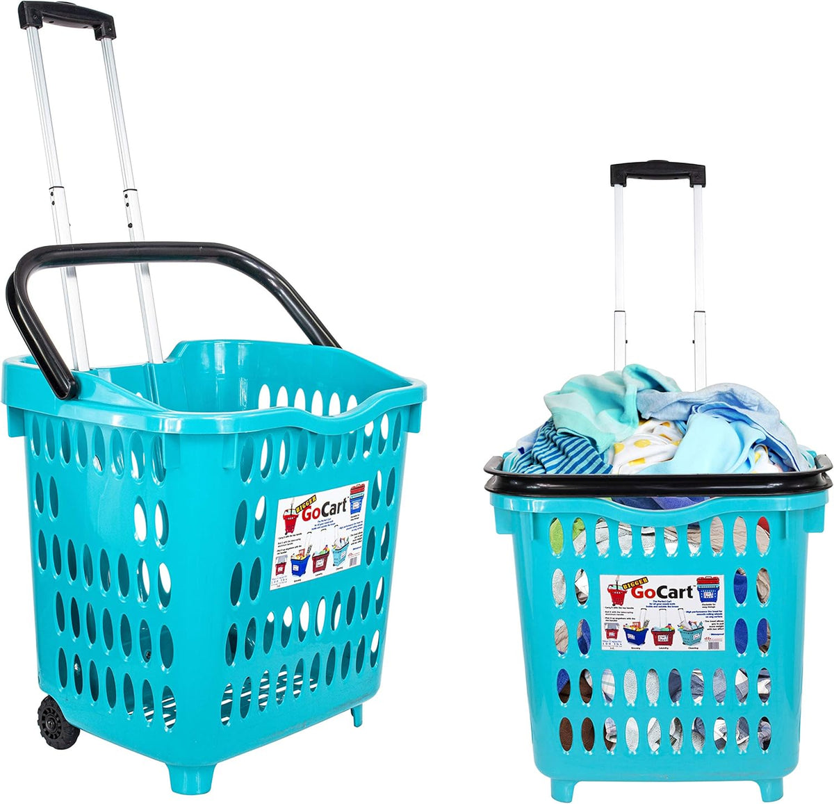 Teal Rolling Grocery Cart with Telescopic Handle L26323