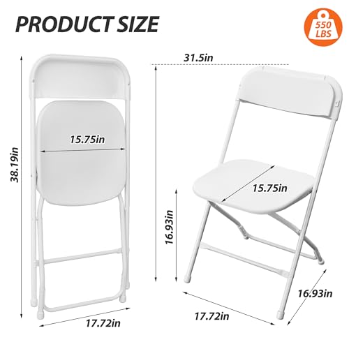 8-Pack Stackable Plastic Folding Chairs with Steel Frame, White, Set of 8 L299707
