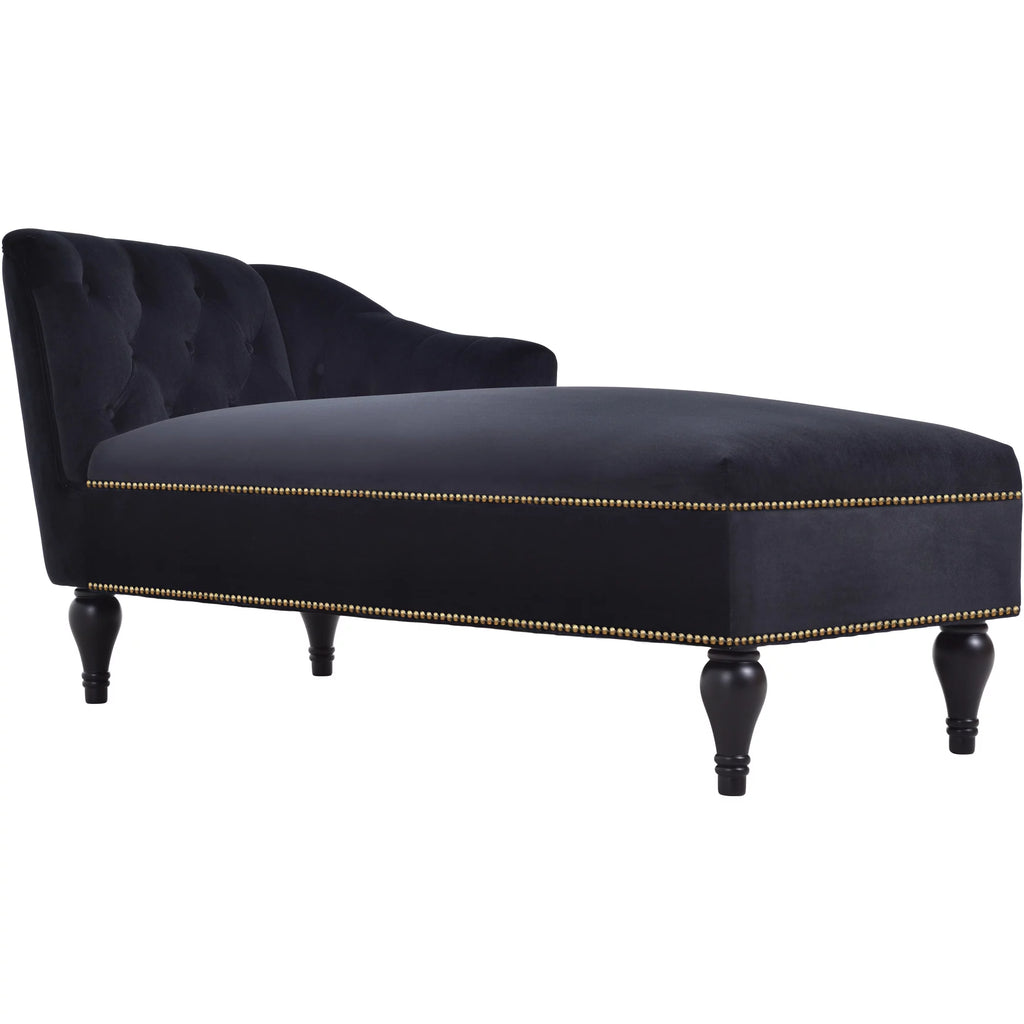 Black Velvet Button Tufted Chaise Lounge A565