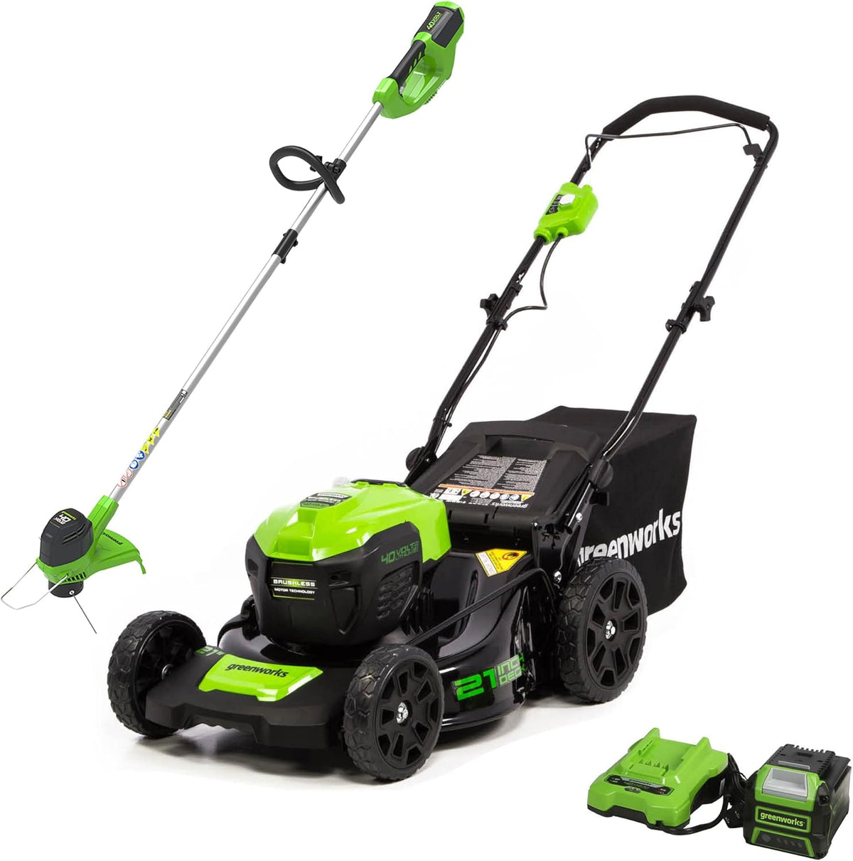 40V 21" Brushless Cordless Electric Lawn Mower, String Trimmer, 5.0Ah Battery and Charger K44303