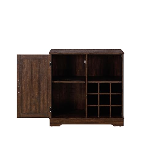 Gray Wash Coffee Bar Cabinet with Wine Rack Barn Door Buffet Sideboard D1837