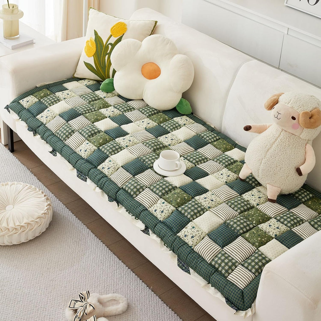 Green 28"x59" Cotton Quilted Sofa Cover U34780