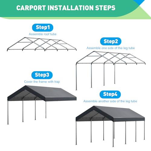 Gray Heavy Duty Carport Car Canopy S3949