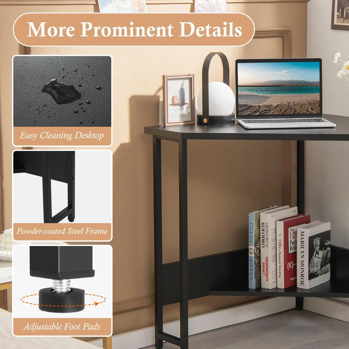 Black Corner Desk with Power Outlet F59974