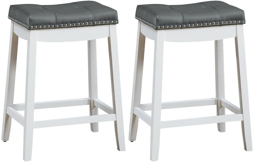 Set of 2 Solid Wood Legs Bar Stools with Gray PU Cushion Q67468