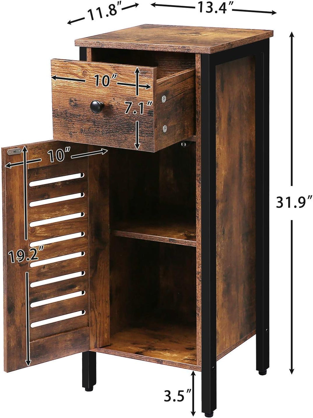 Rustic Brown Storage Cabinet with Drawer and Height-Adjustable Shelves O2690