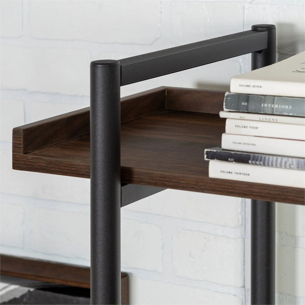5 Shelf Dark Walnut Wood Bookshelf Set of 2 Y927