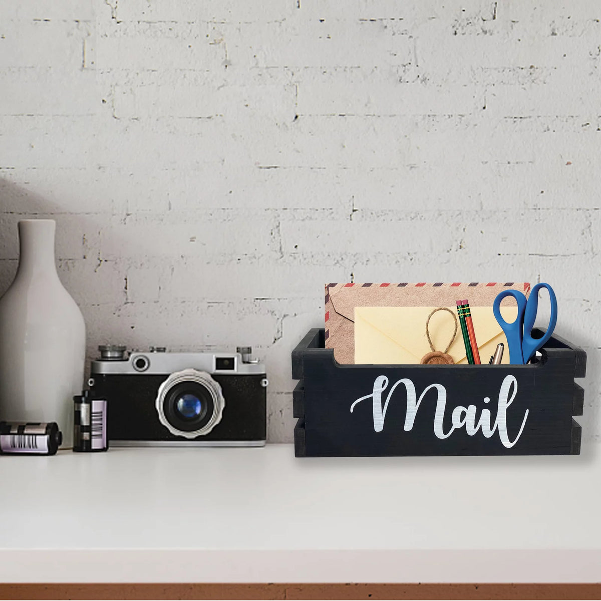 Rustic Wood Mail Holder Storage Box I588770