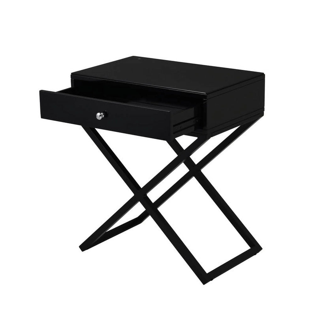 Black Wooden Nightstand with Drawer H527597