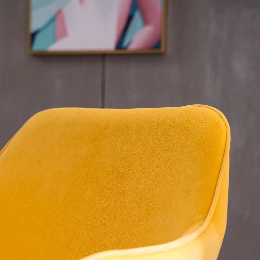Yellow Velvet Adjustable Height Office Chair with Gold Metal Legs and Wheels C7027