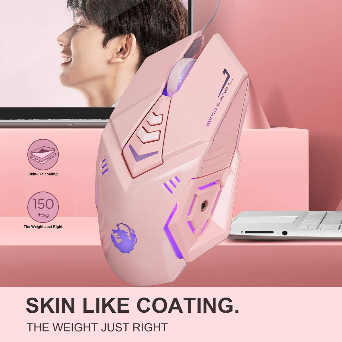 Pink 4-in-1 Gaming Keyboard Mouse Headset Combo, White Led Backlit 104 Keys Ergonomic Gamer Keyboard, 4800DPI Optical Game Mouse, 3.5mm Stereo Headset Z683117
