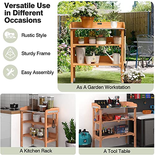 Wooden Potting Bench with 3-Tier Storage Shelf H6084