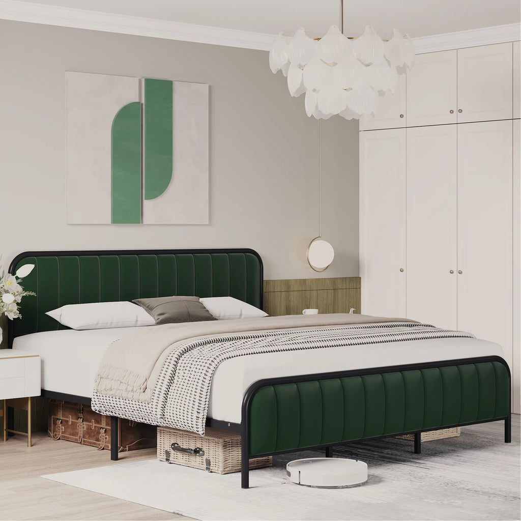 Velvet Beige Full Size Bed Frame with Metal Legs S247987
