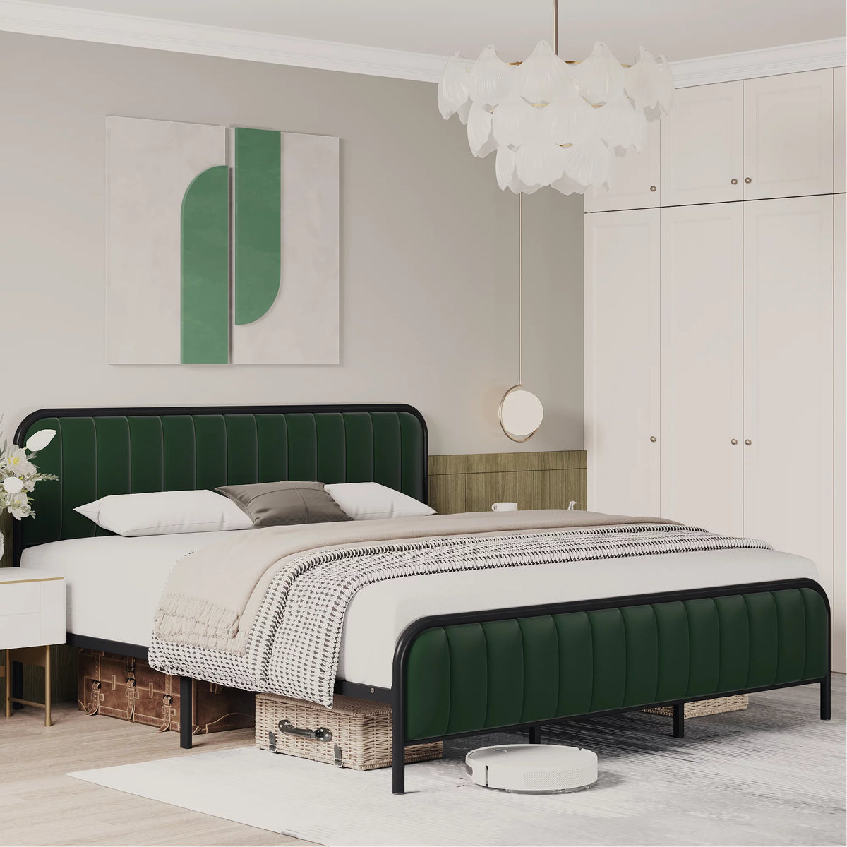 Velvet Beige Full Size Bed Frame with Metal Legs S247987