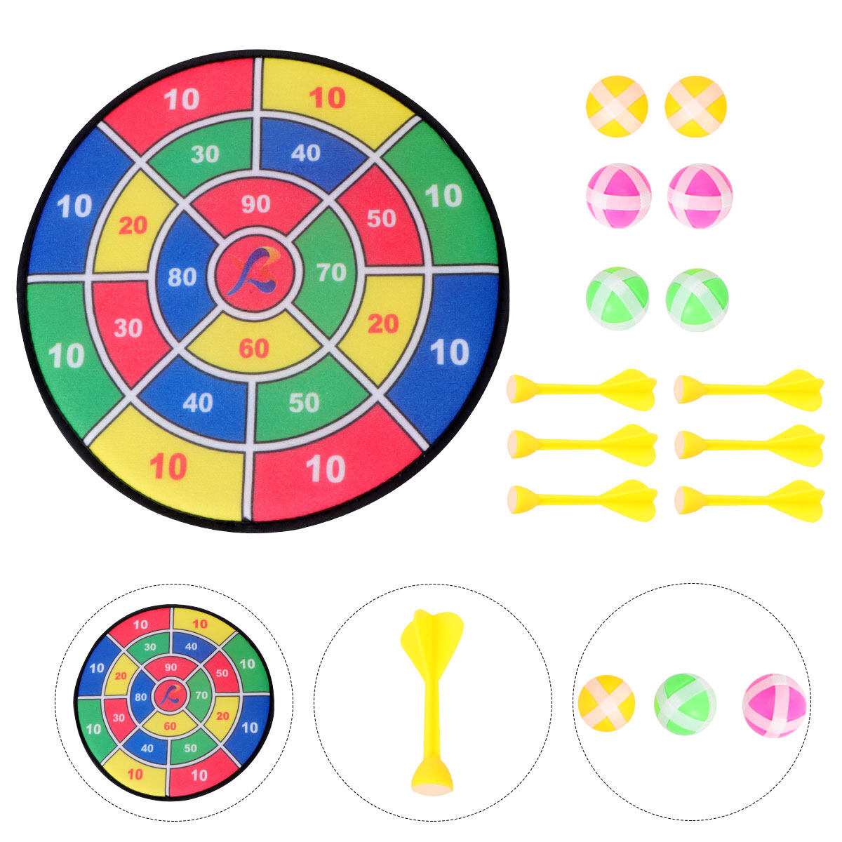 Safety Dart Board Toys Practice Target Sticky Ball Shooting Toy Interactive Prop Party Game Supplies (30cm, 6pcs Sticky Ball and 6pcs Darts) V1684