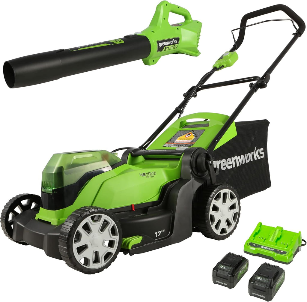 2 x 24V 17" Cordless Lawn Mower with 4.0Ah Batteries and Dual Port Rapid Charger G180037