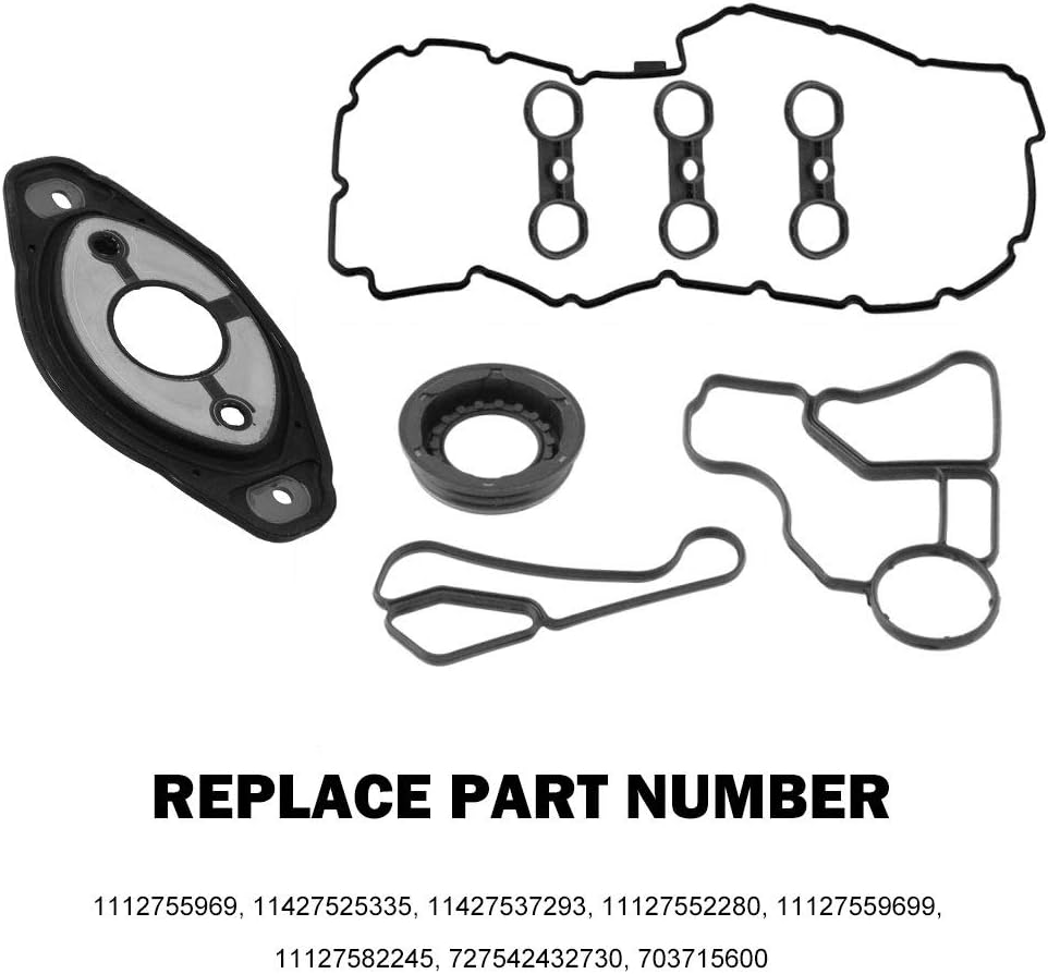 Engine Valve Cover Gasket Set with Camshaft Seal Oil Filter Cooler Adapter Housing Gasket I3918