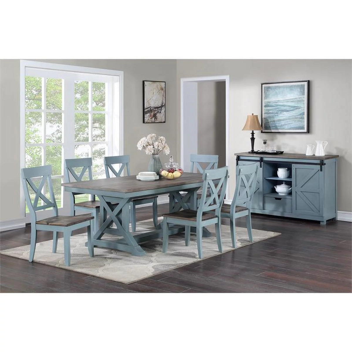Blue Wood Crossback Dining Chairs Set of 2 K88050