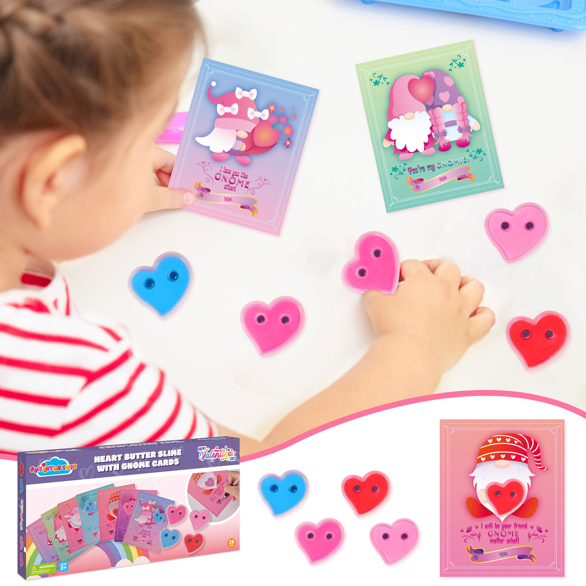 28Pcs Valentine Heart Butter Slime with Gnome Cards W284575