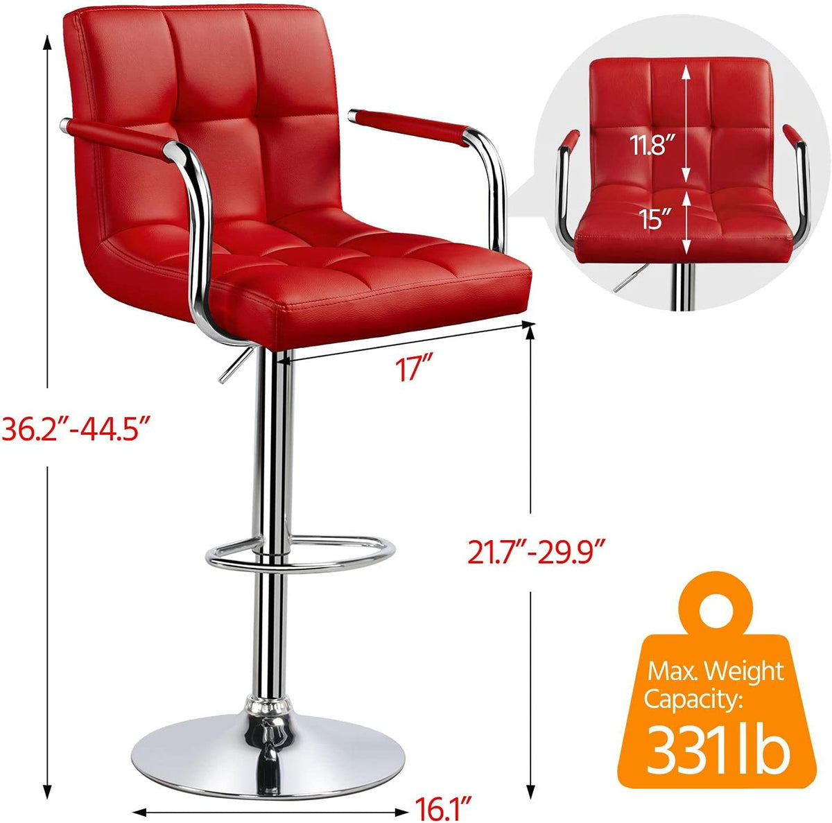 Red PU Leather Adjustable Bar Stools Set of 2 J249351