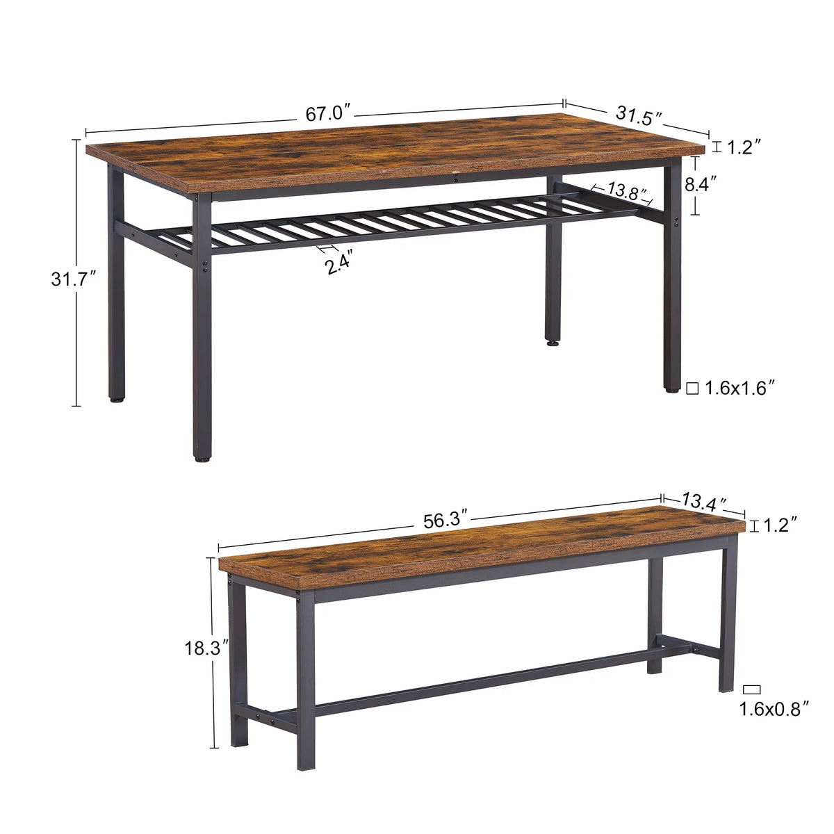 67 Inches 3-Piece Dining Table Set with 2 Benches E263927