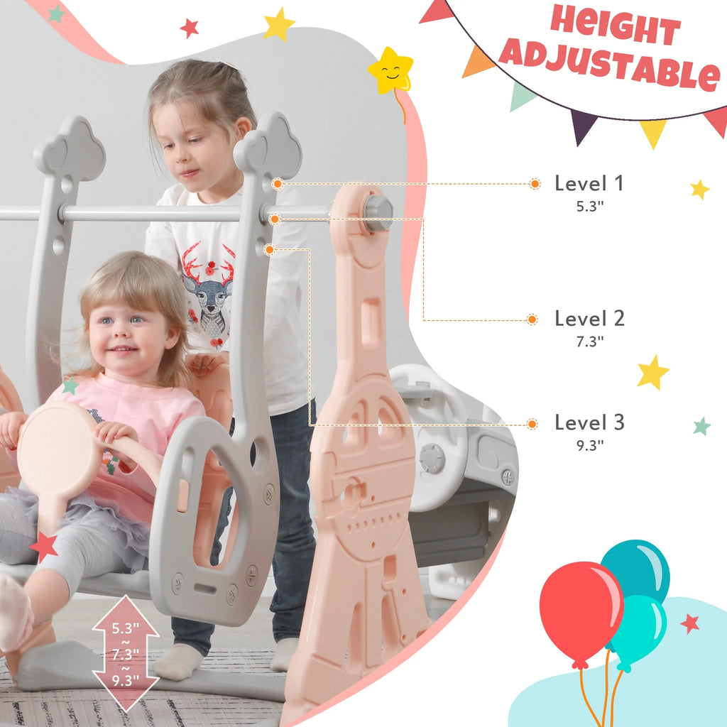 3 in 1 Toddler Slide and Swing Set with Basketball Hoops Green B899252