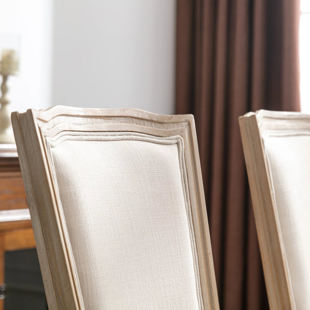 French Style Solid Wood Frame Linen Fabric Rattan Back Dining Chair Set Of 2 P727