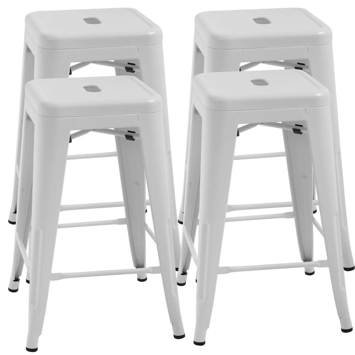Metal Bar Stools Set of 4, 24 inch White Stackable Backless Counter Height L575003