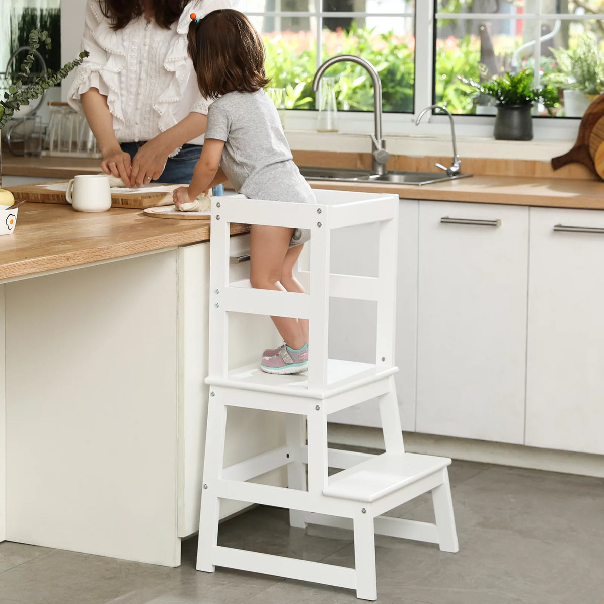 White Wooden Two Step Kids Stool N618497