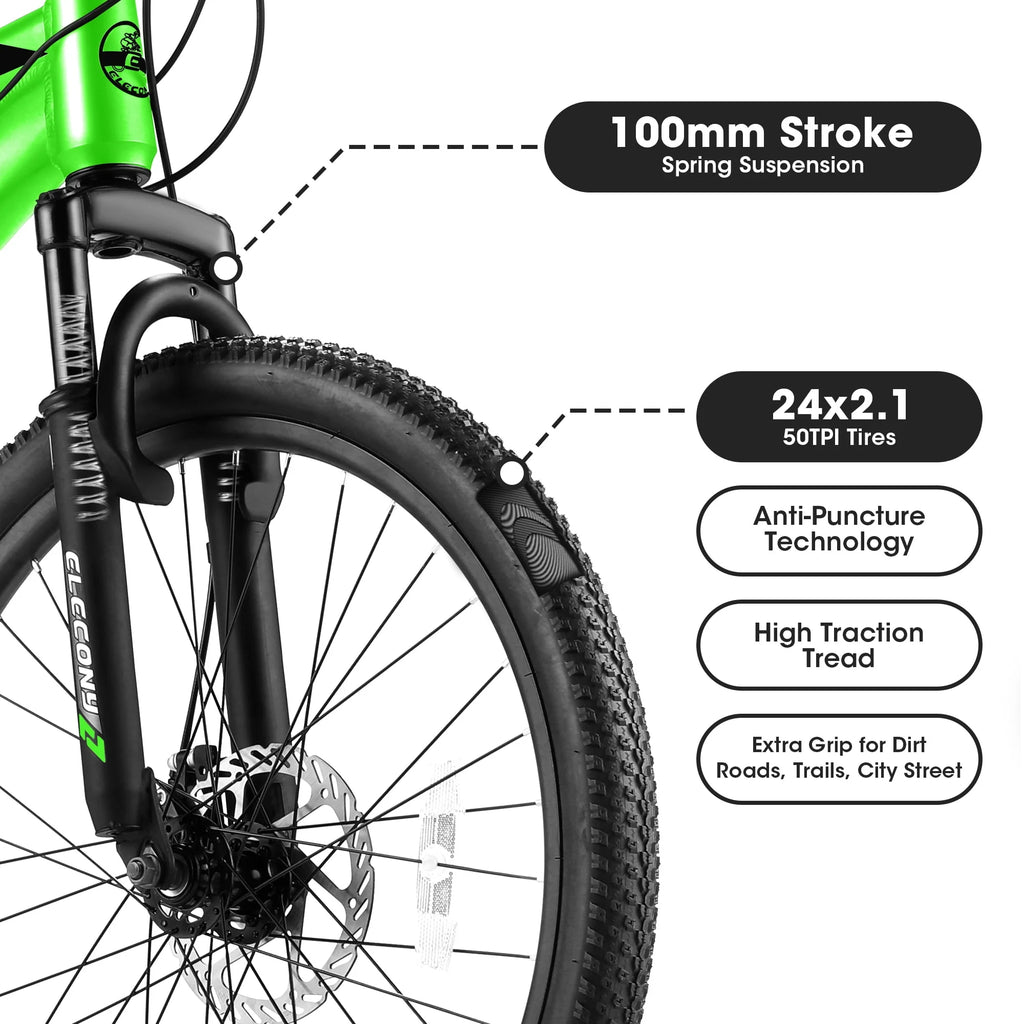24 Green Aluminum Mountain Bike with Disc Brakes J1247