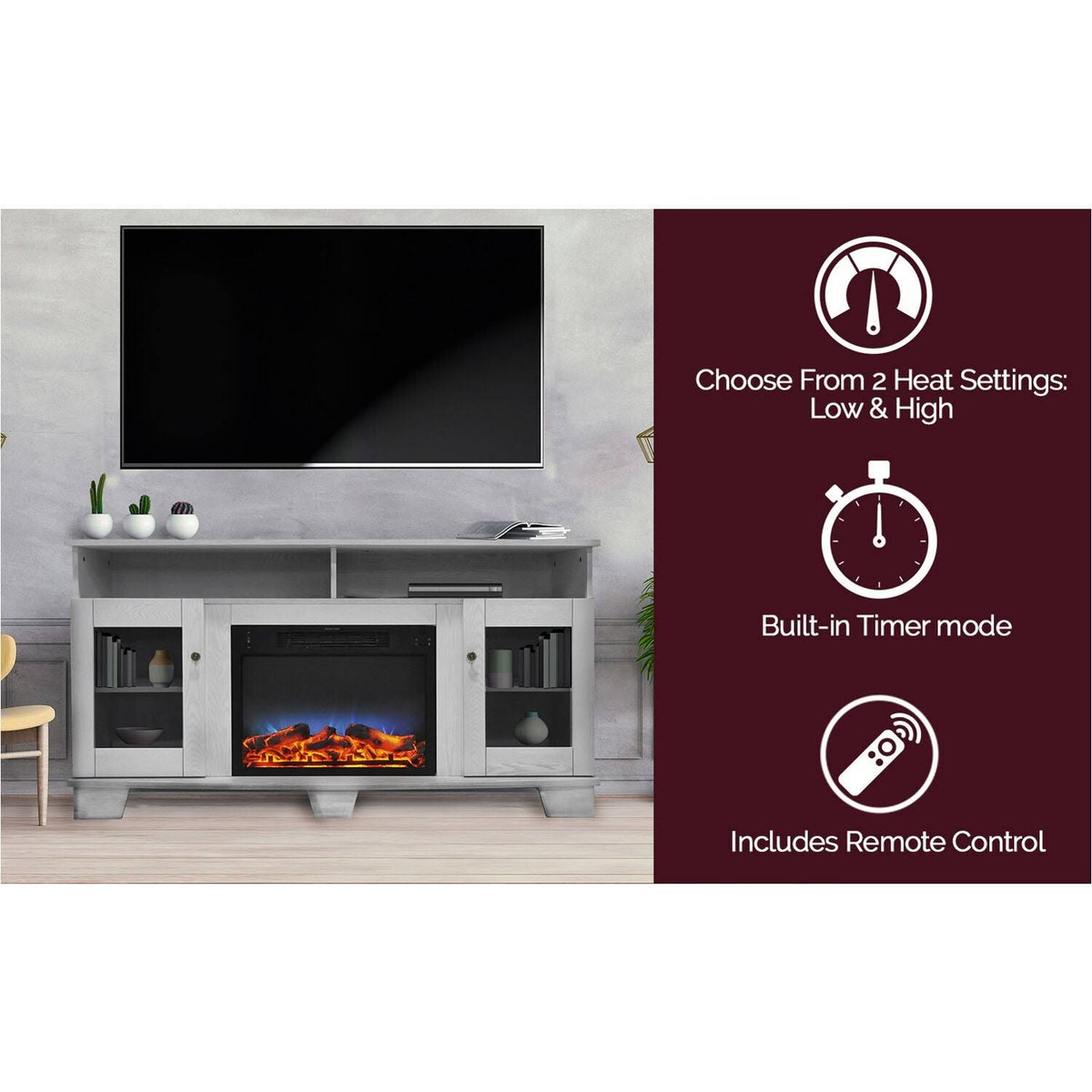 White Electric Fireplace with Entertainment Stand J7858