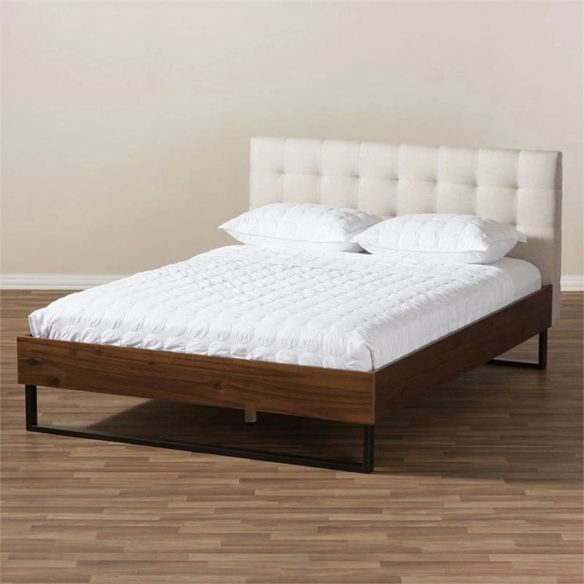 Beige and Brown Tufted Queen Platform Bed X429100