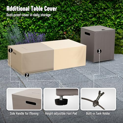 Propane Fire Pit Table Set with Tank Holder, 50,000 BTU Outdoor Firepit Table, Wind Guard & Glass Stones, Rectangular Fire Table T36931
