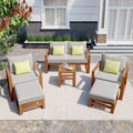 6 Piece Solid Wood Patio Furniture Set with Gray Cushions K194