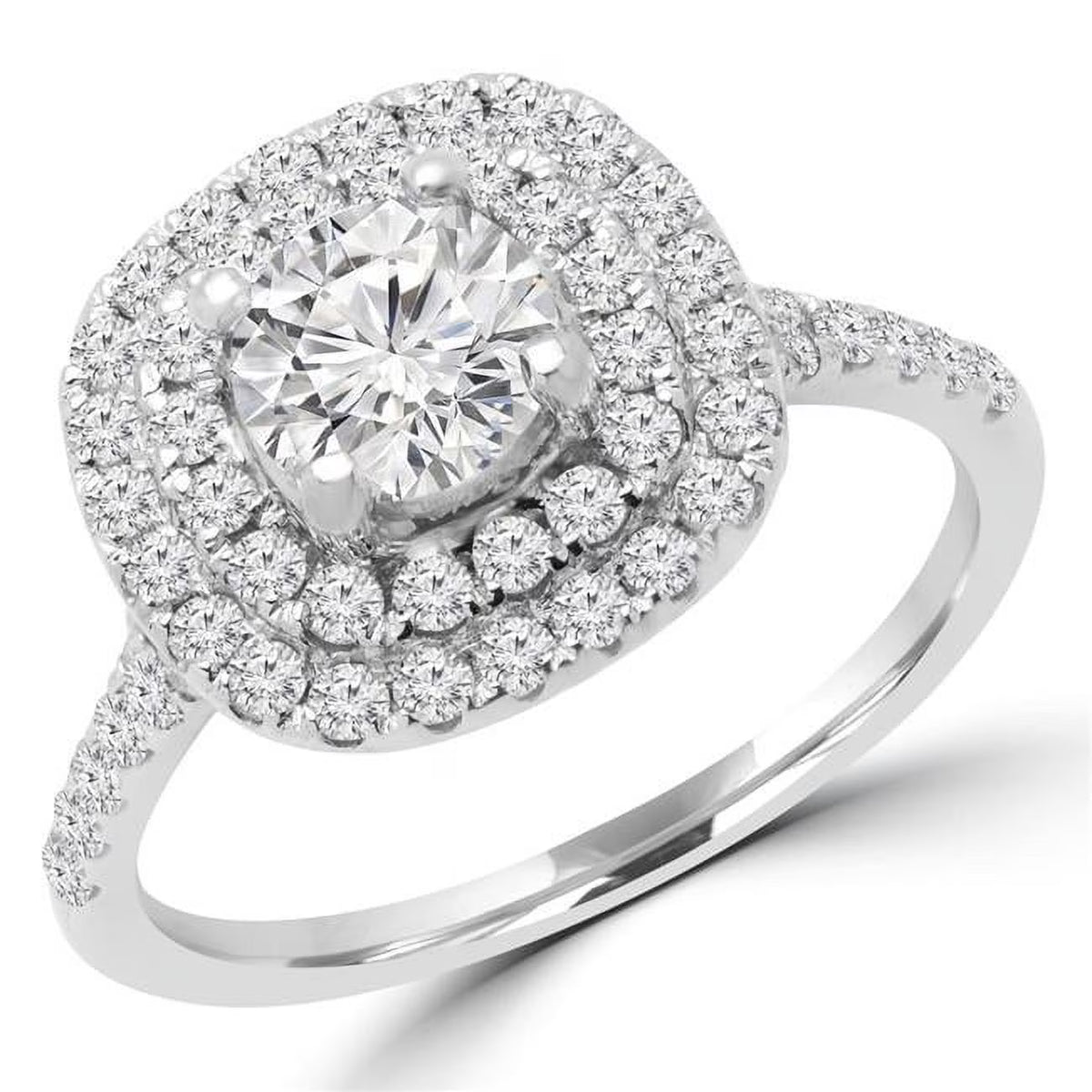 14K White Gold Round Diamond Double Halo Engagement Ring T8519