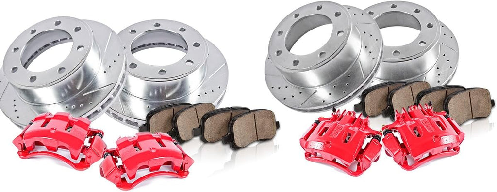 Red Powder Coated Calipers Drilled Slotted Rotors Ceramic Pads Q861149