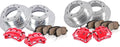 Red Powder Coated Calipers Drilled Slotted Rotors Ceramic Pads Q861149