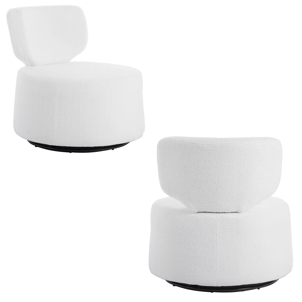 White Round Plush Upholstered Swivel Chair N41244